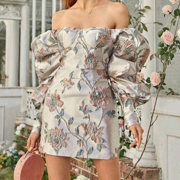 shein Gigot Oversized Sleeve Bustier Sweetheart Satin Dress Size: M - Picture 2 of 11